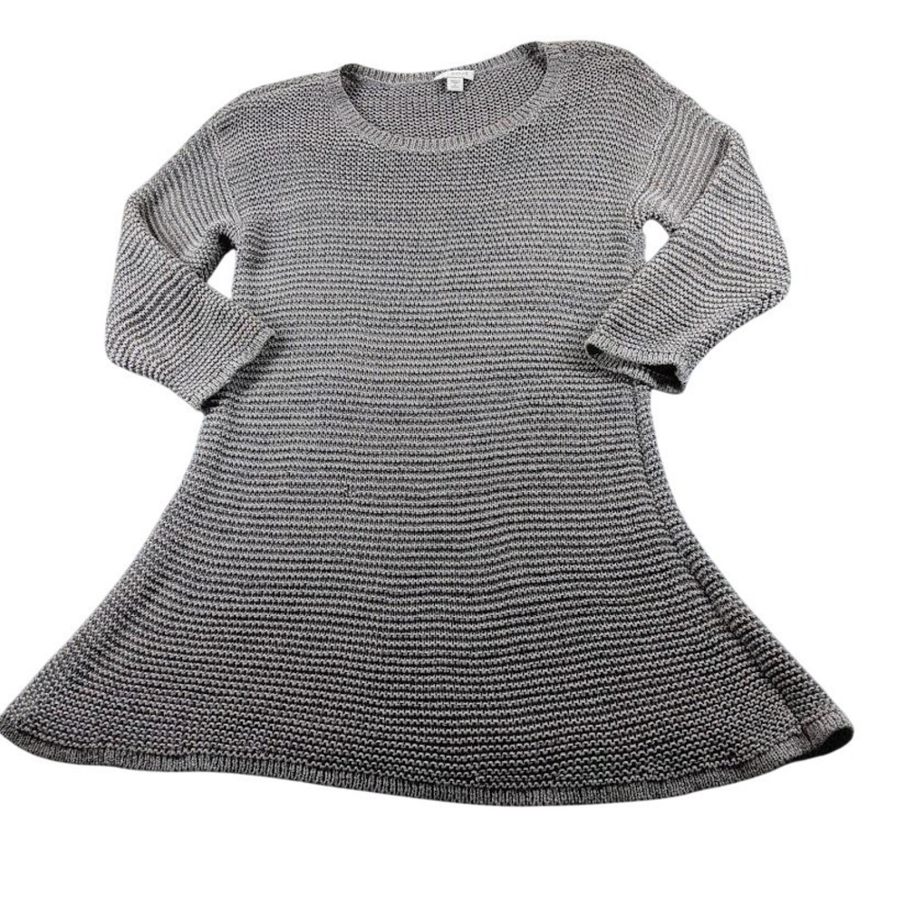 Pure Jill Sweater Tunic Womens Small Gray Knit Scoop Neck A Line 3/4 Sleeve